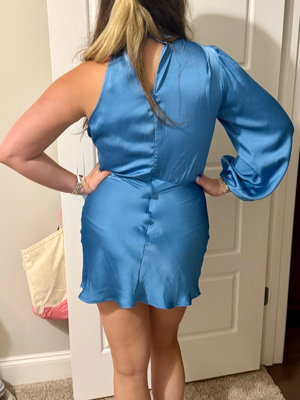 Hello Molly Satin Slip Dress in Sky Blue - Picture 4 of 8